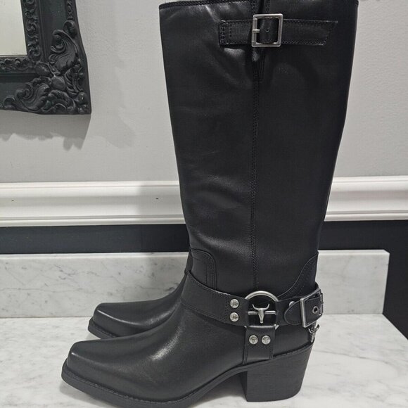 ~SOLD~Dolls Kill Windsor Smith Hooked Leather Cowboy Buckle Stud Tall Boots 9 - Picture 7 of 8